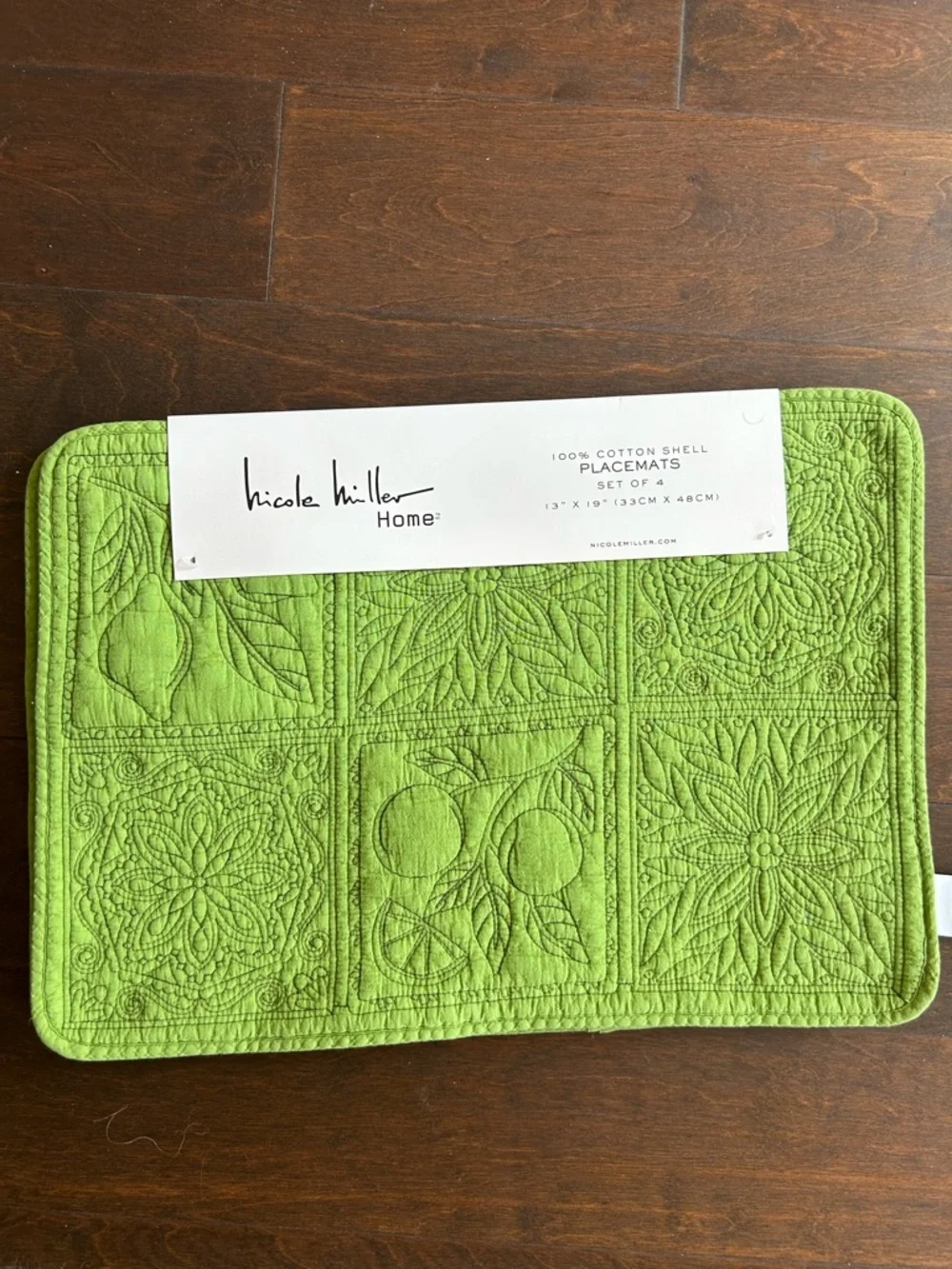 Nicole Miller Home Set Of 4 Quilted Placemats Green Floral Fruits New